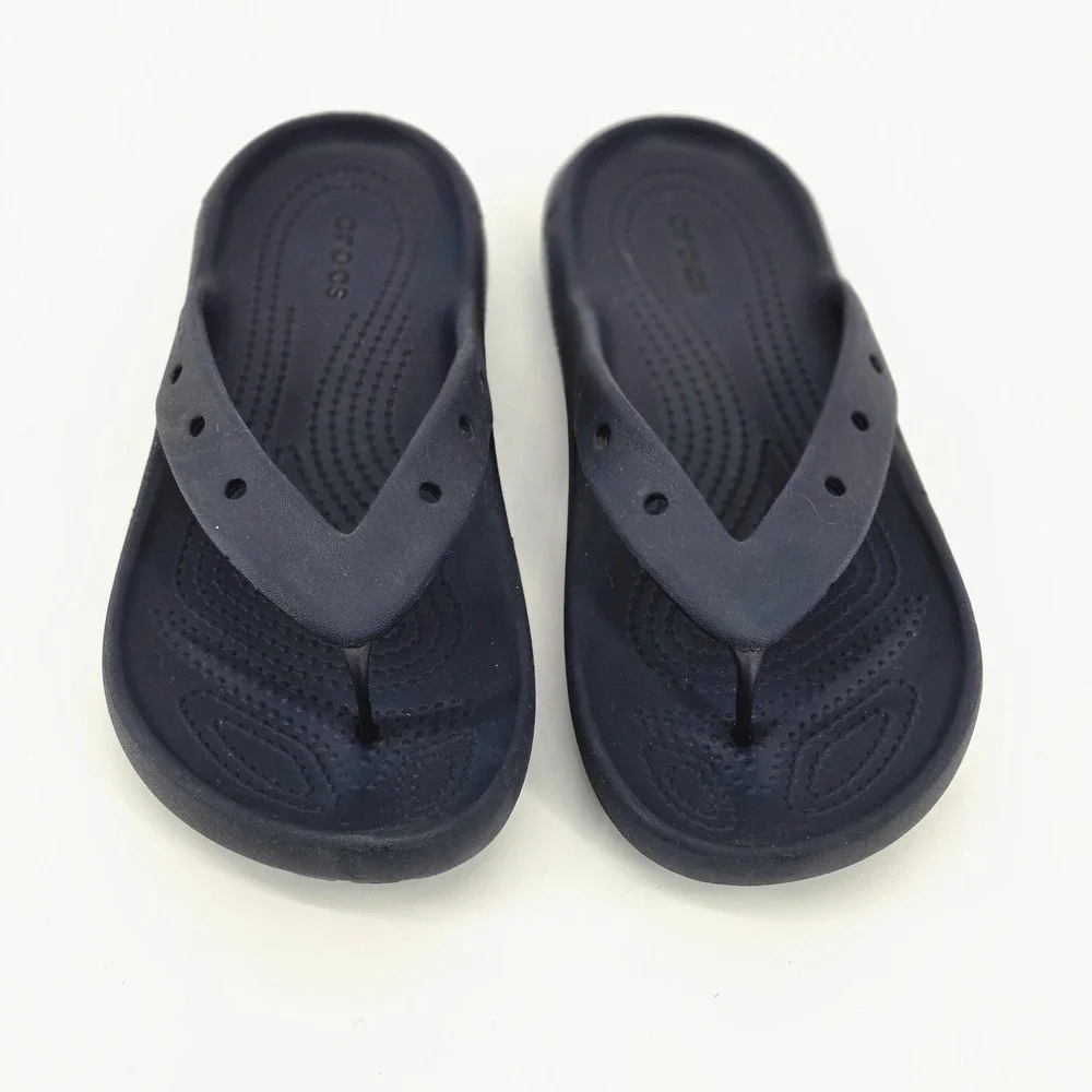 Crocs Kids Classic II Flip Flop Navy Blue Wide Toe Box Flat Thong Shoes Sz M4 W6